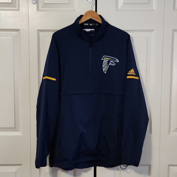 Adidas Atlanta Falcons Men's Navy Blue Jacket Size LG Climalite Pullover Pockets - Picture 1 of 13